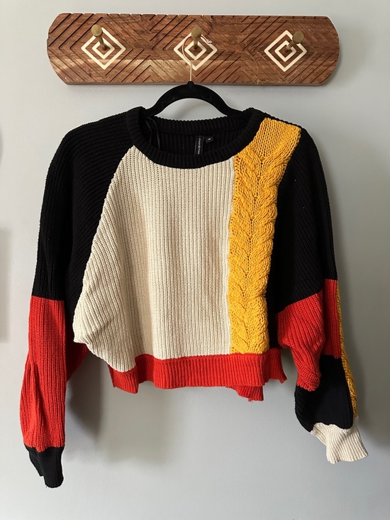 moon & madison Sweaters - moon & madison Colorblock Crewneck Sweater in Black, Cream, Yellow & Red